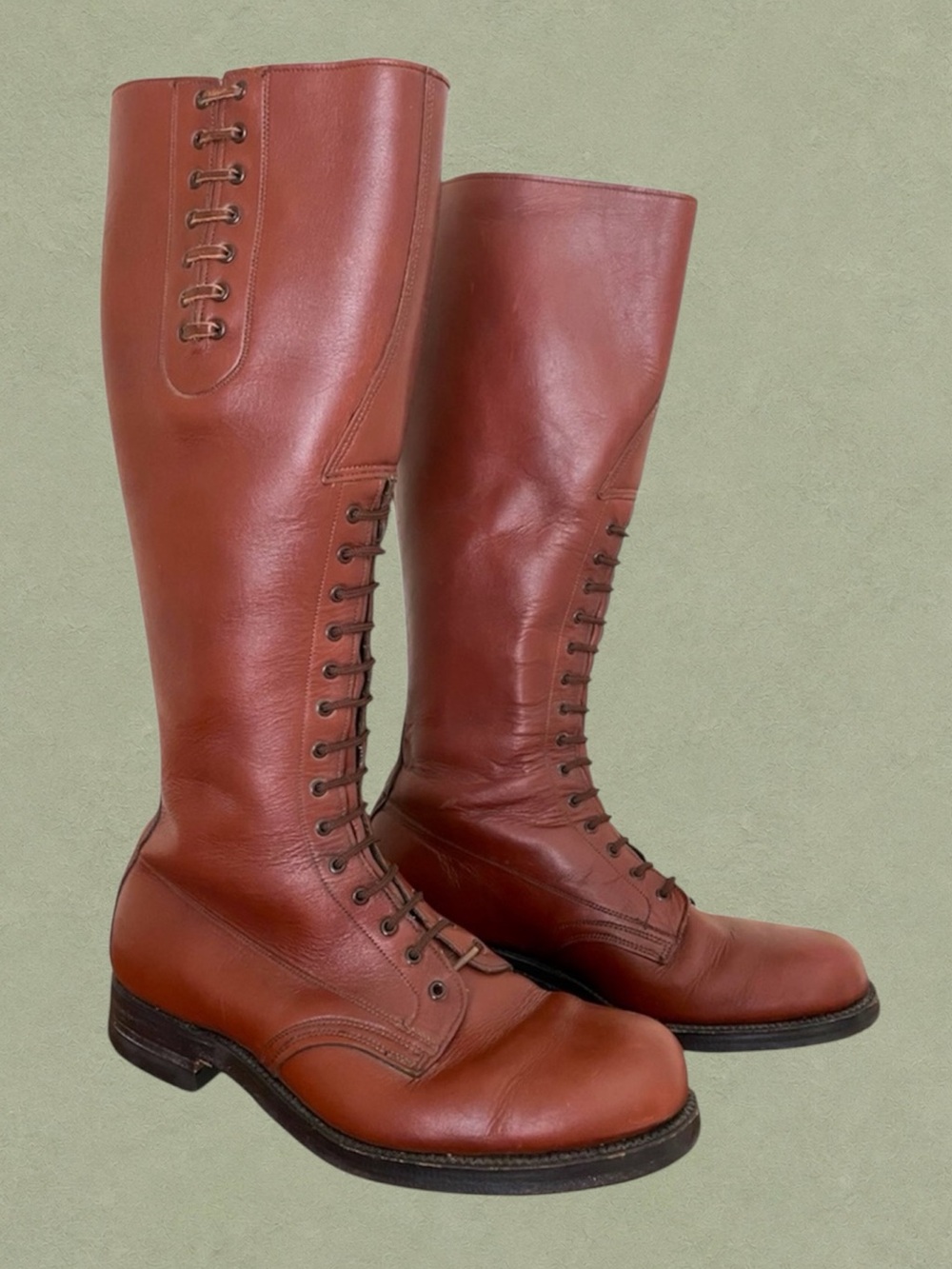 Vintage Cavalry Style Tall Brown Leather Lace-Up Riding Boots 8.5D Biltrite